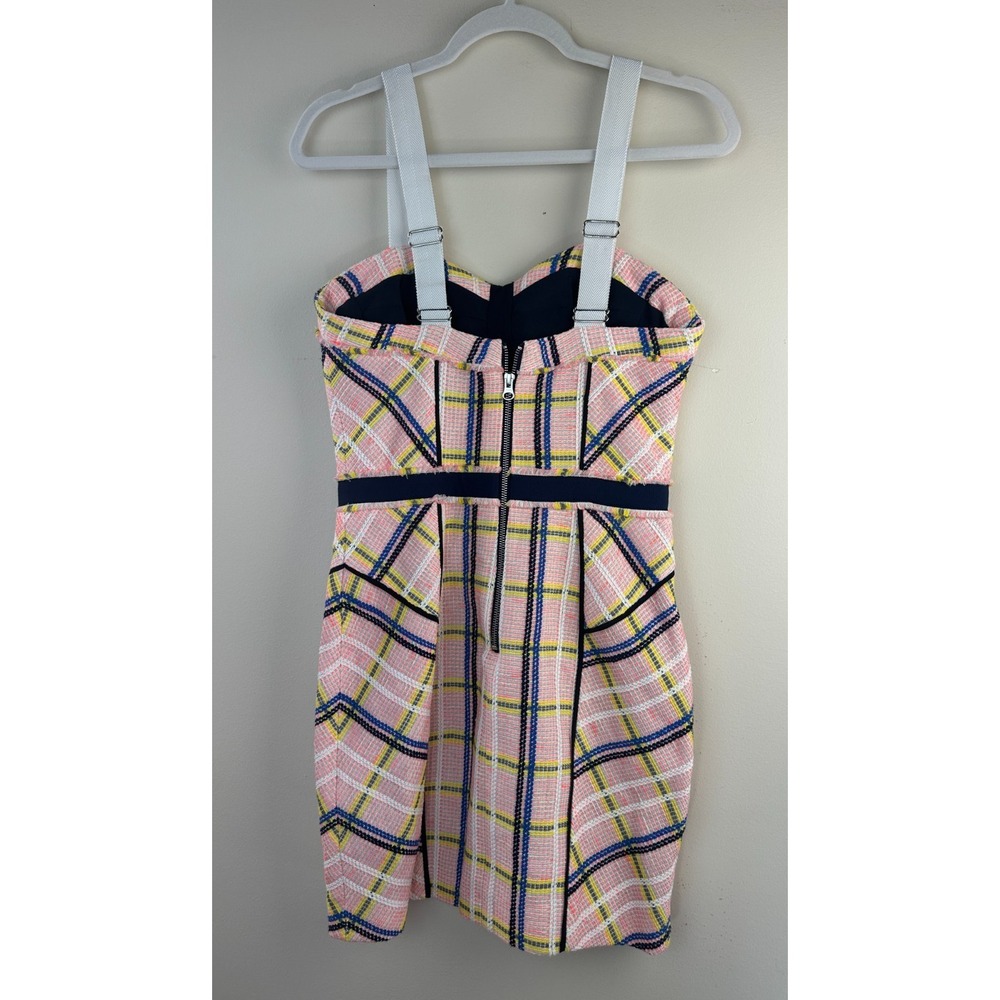 Rebecca Minkoff Clara Pink Plaid Tweed Bustier Mini Dress Size 8 Preppy Coquette - Picture 9 of 12